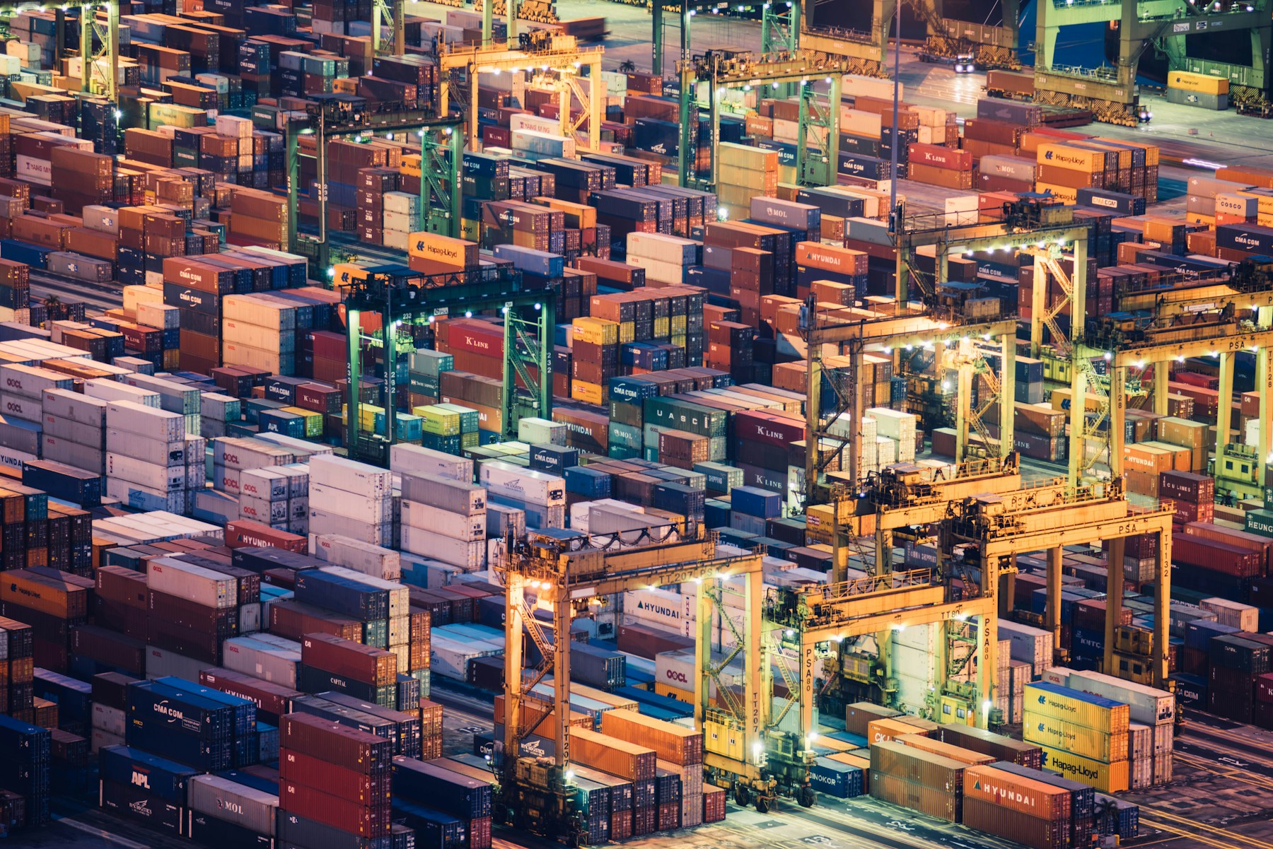 Aerial view of cargo containers and port infrastructure